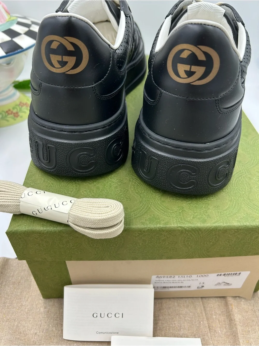 Men's Gucci, Gigi embossed leather sneakers size 13 fits 13.5 US made in Italy
